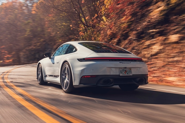 2025 Porsche 911 Carrera T on the road, rear
