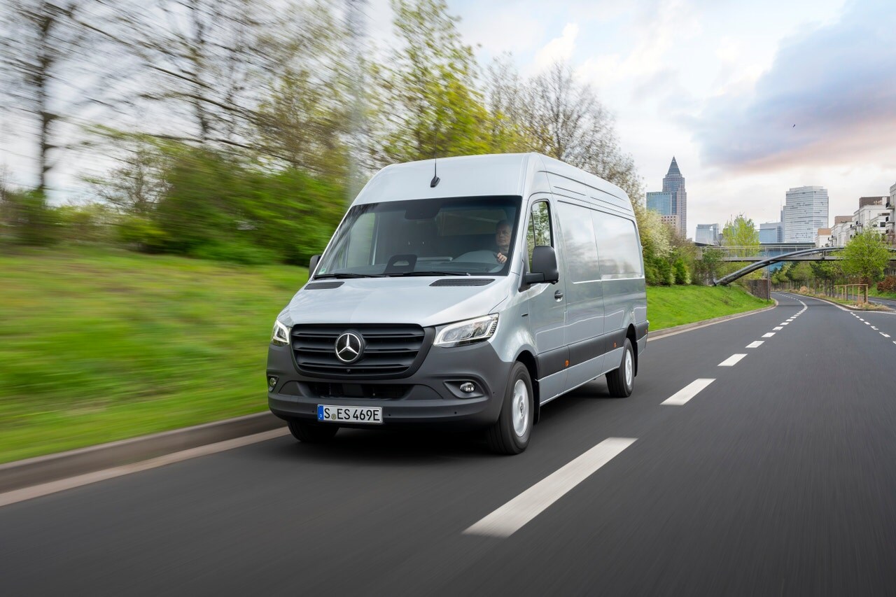 2025 Mercedes-Benz eSprinter front, on the road