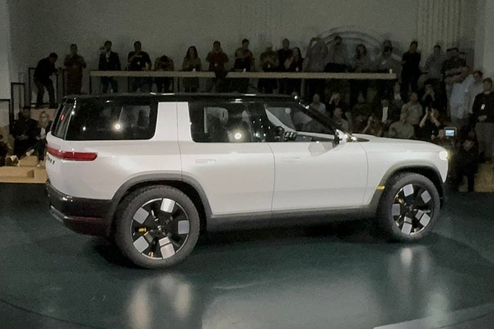 Rivian R2 rear three-quarter