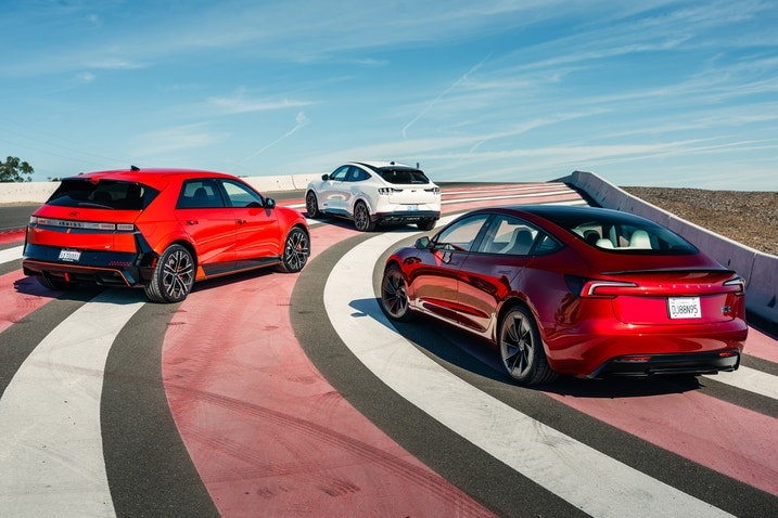 Hyundai Ioniq 5 N vs. Ford Mustang Mach-E vs. Tesla Model 3 Performance rear