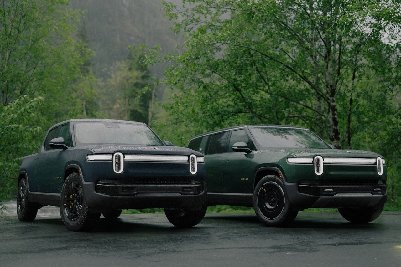 Rivian R1T and R1S front 3/4