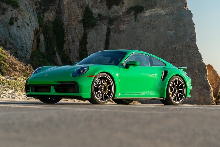 Python Green Porsche 911 Turbo front three-quarter view