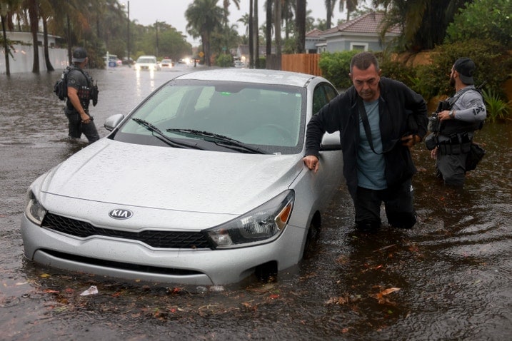Car on flooded street