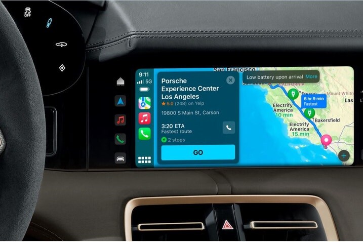 Porsche Apple CarPlay EV Routing feature on Taycan display