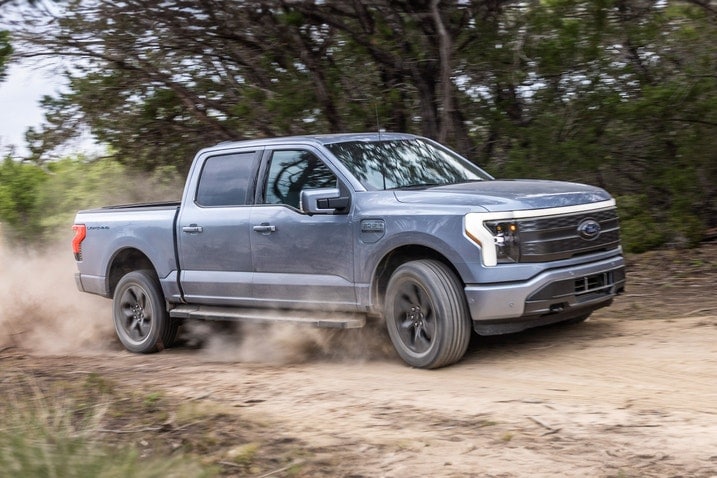 Ford F-150 Lightning crew-cab pickup on the trail