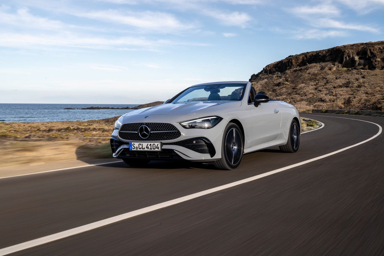 2024 Mercedes CLE Cabriolet driving along the coast