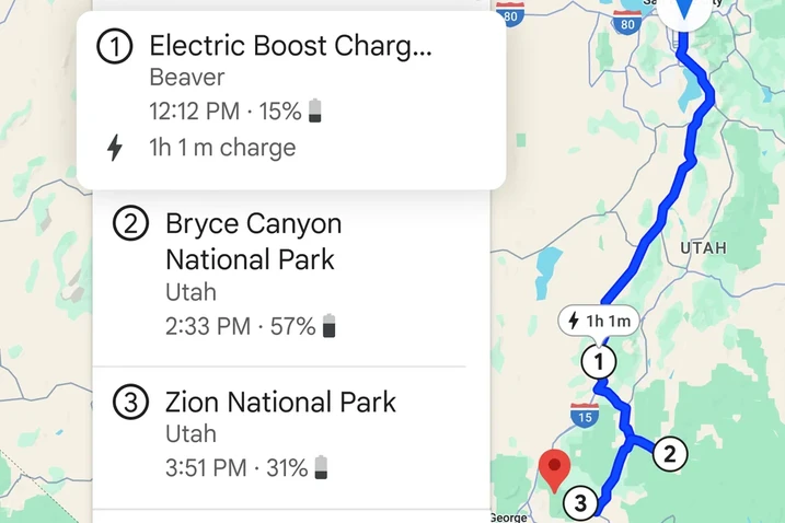 Google Maps EV Trip Planner