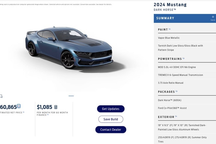 2024 Ford Mustang Dark Horse Pricing Website