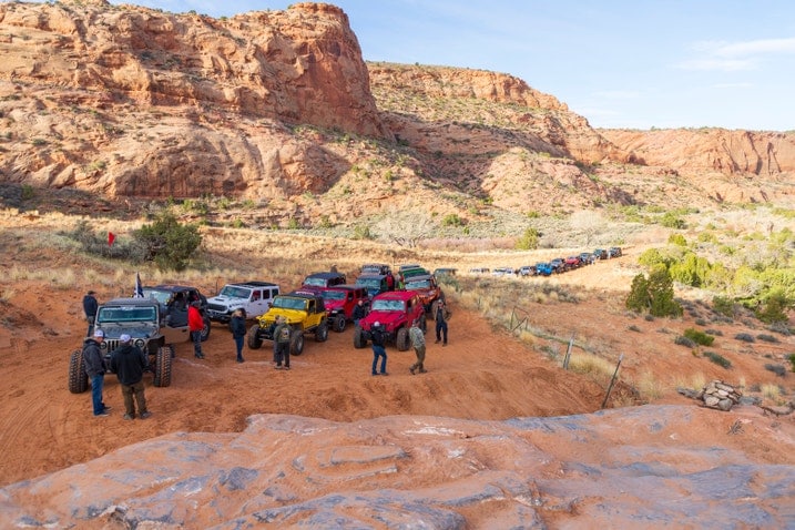 Jeeps at the Steel Bender trail in Moab