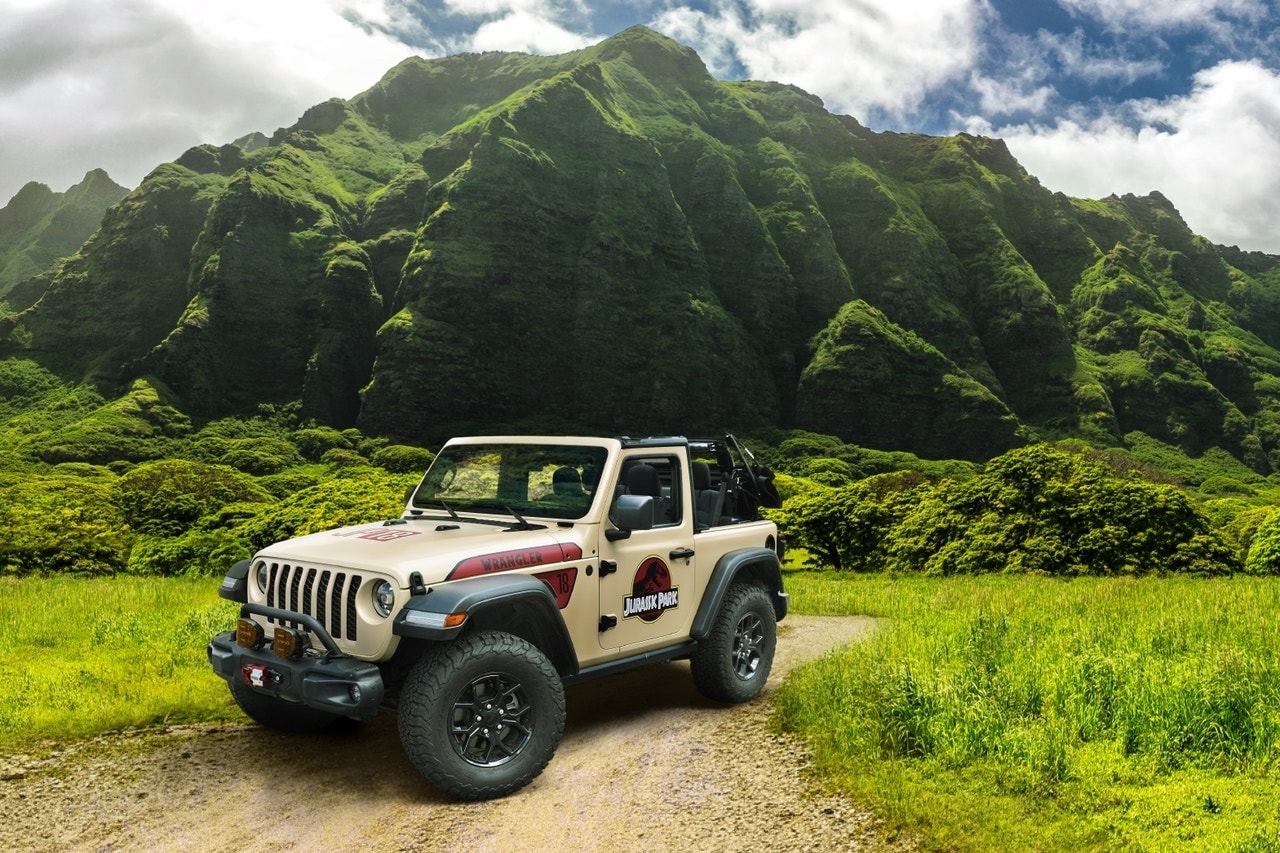 Jeep Wrangler with Jurassic Park sticker package