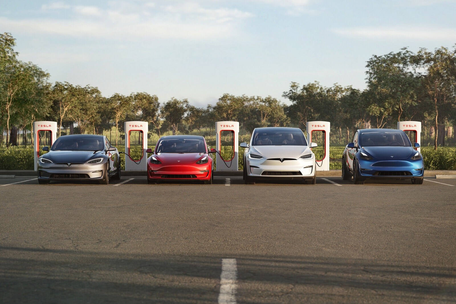 All Tesla models at a Supercharger