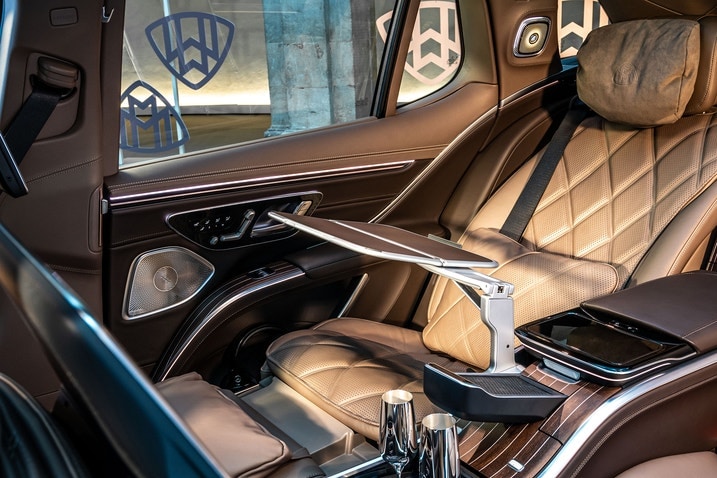 2024 Mercedes-Maybach EQS 680 SUV rear seat with foldout tray