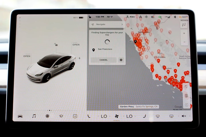 Tesla trip planner user interface
