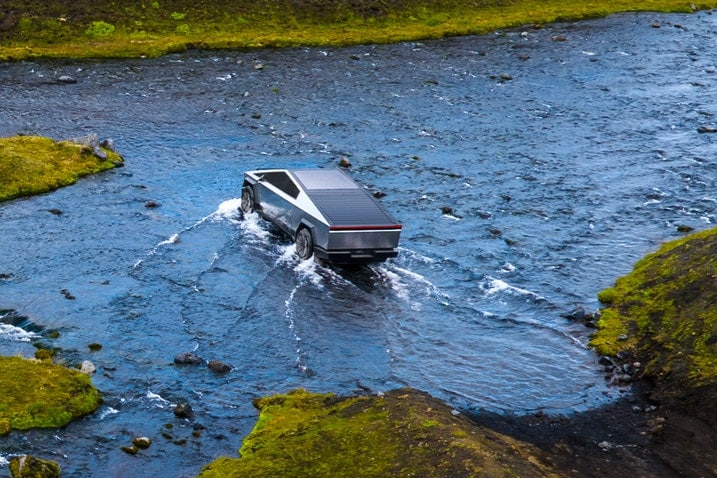 Tesla Cybertruck in a fjord