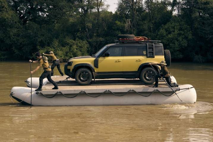 2026 Land Rover Defender Trophy Edition on a raft