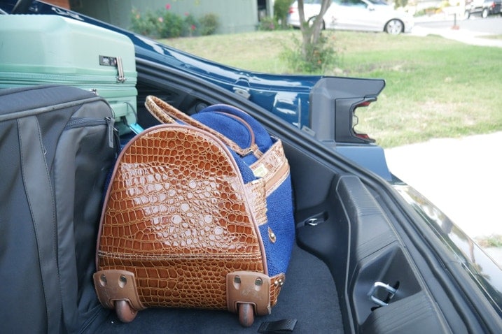Duffel bag in the trunk of the Dodge Charger Daytona