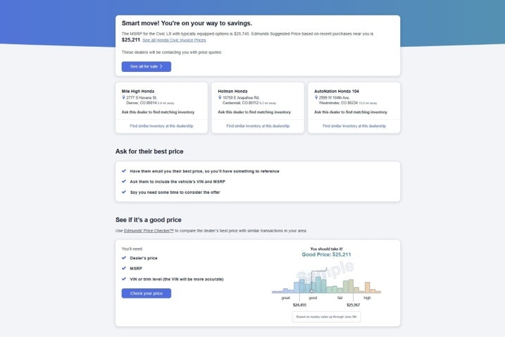 Edmunds dealer pricing page