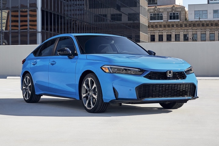 2025 Civic sport touring hatchback hybrid front 3/4