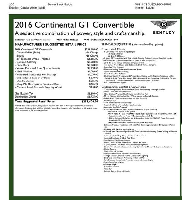 Bentley Continental GT with VIN: SCBGU3ZA4GC055109
