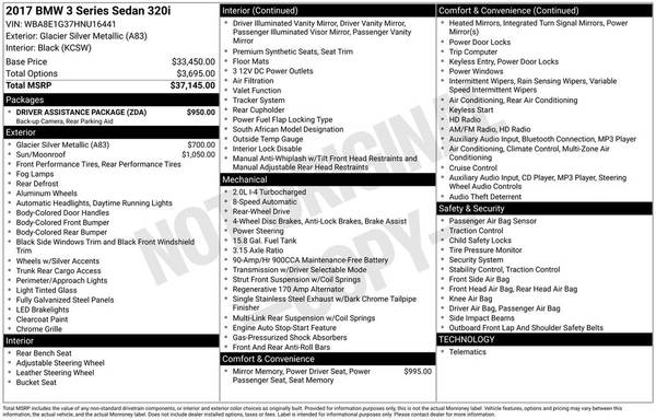 BMW 3 Series with VIN: WBA8E1G37HNU16441