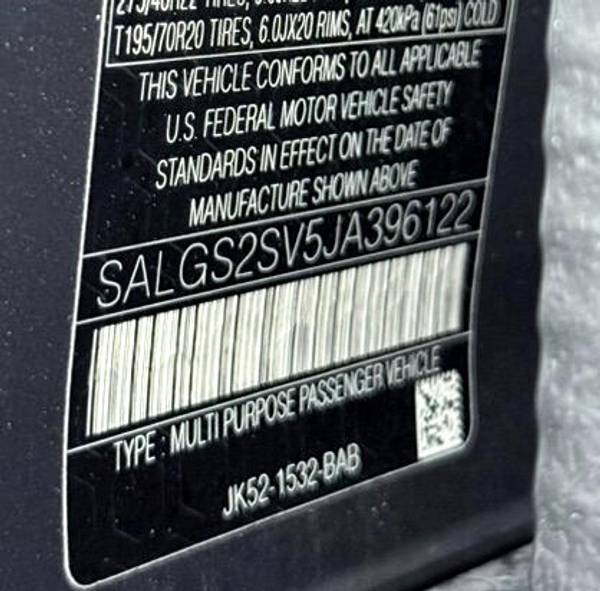 Land Rover Range Rover with VIN: SALGS2SV5JA396122